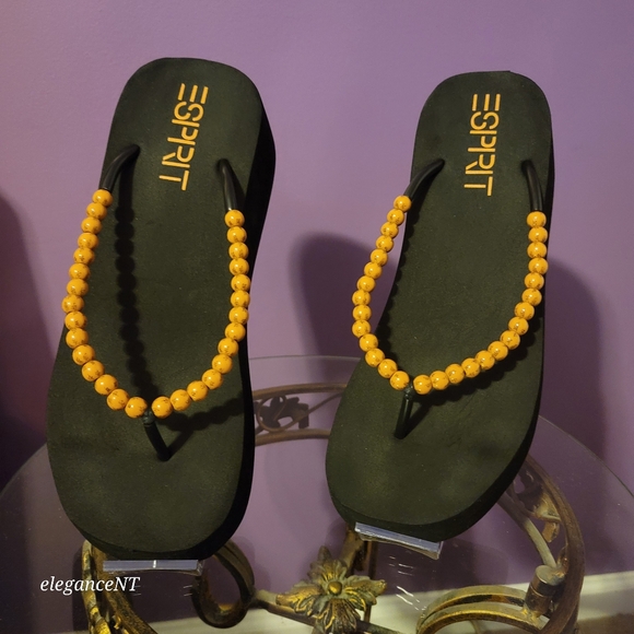 ESPIRIT Vintage Y2K  Beach Tai Chi Beaded Platform Flip Flops Sz: L (9-10) - Picture 4 of 8